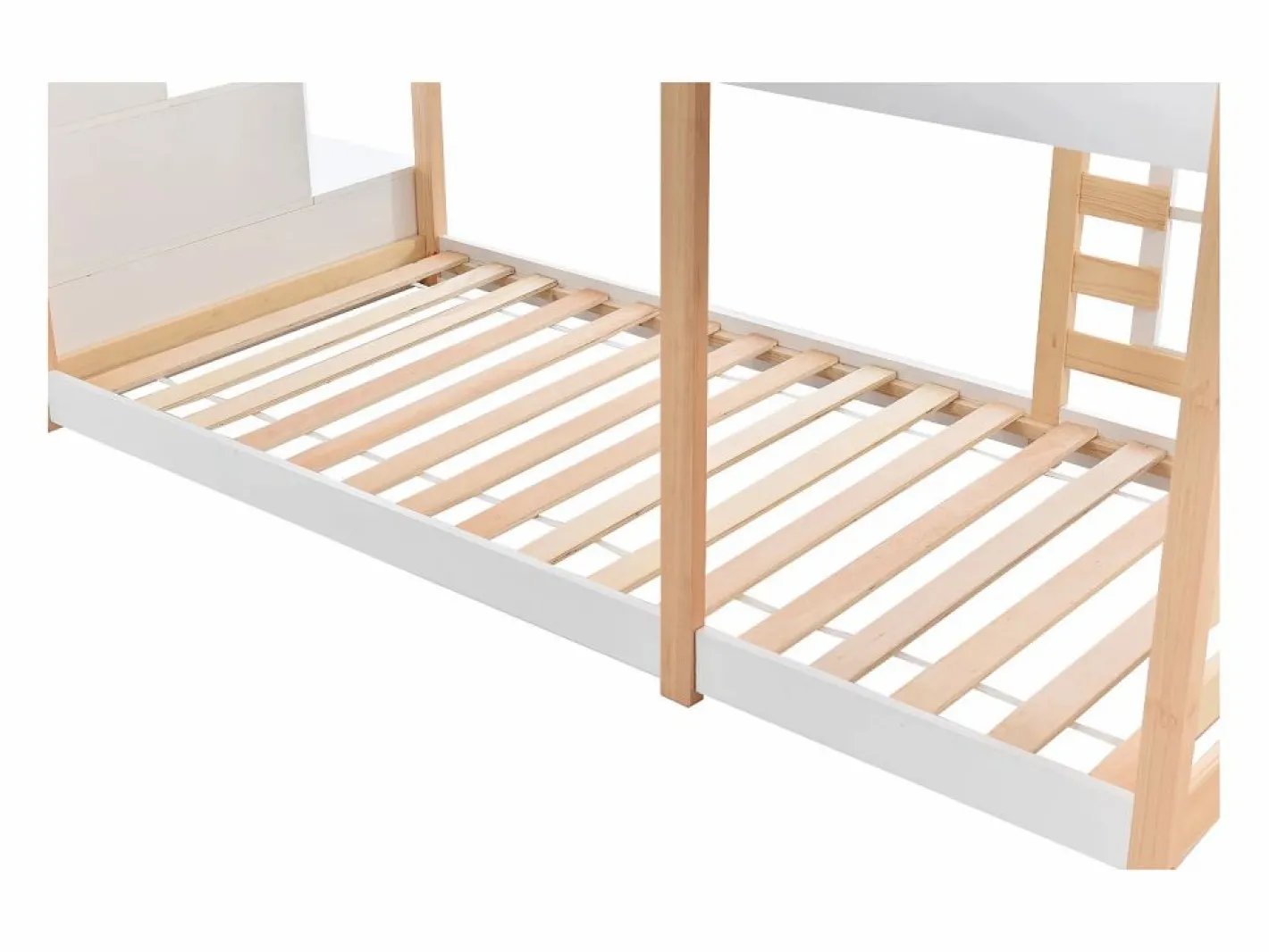 Litera tipo cabina de pino macizo con barreras anticaída y escalera de almacenamiento - 90x200 cm - natural y blanco^ModernLuxe Sale