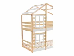 Litera tipo cabina de pino macizo con barreras anticaída y escalera de almacenamiento - 90x200 cm - natural y blanco^ModernLuxe Sale
