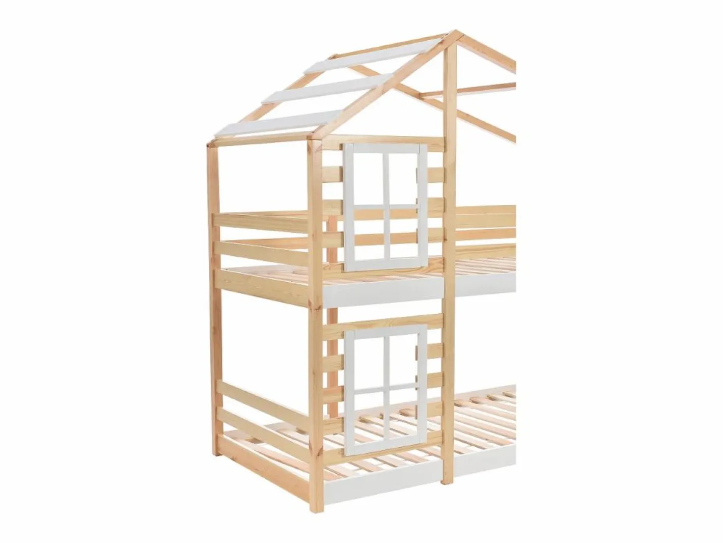 Litera tipo cabina de pino macizo con barreras anticaída y escalera de almacenamiento - 90x200 cm - natural y blanco^ModernLuxe Sale