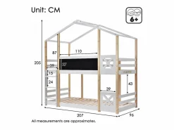 ModernLuxe Cama Litera|Litera tipo cabina de pino macizo con barreras anticaída + escalera + pizarra - 90x200 cm - natural y -