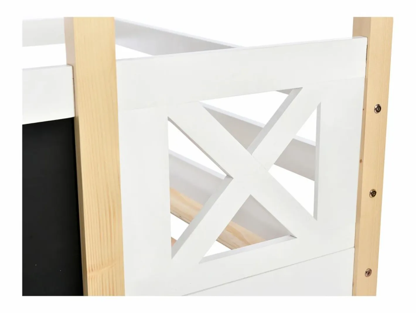 ModernLuxe Cama Litera|Litera tipo cabina de pino macizo con barreras anticaída + escalera + pizarra - 90x200 cm - natural y -