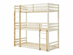Litera triple 3 x 90 x 200 cm madera de pino y natural con colchón - VAGAR^Vente-unique Hot