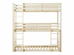 Litera triple 3 x 90 x 200 cm madera de pino y natural con colchón - VAGAR^Vente-unique Hot
