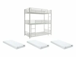 Vente-unique Cama Litera|Litera triple 3 x 90 x 190 cm metal + colchón - ELOUAN III