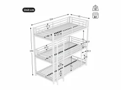 ModernLuxe Cama Litera|Litera triple - 3x90x200cm - estructura de hierro -