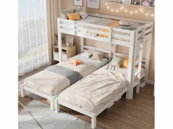 ModernLuxe Cama Litera|Litera triple con somier de láminas - 90x200 cm - madera maciza -