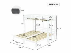 ModernLuxe Cama Litera|Litera triple con somier de láminas - 90x200 cm - madera maciza -