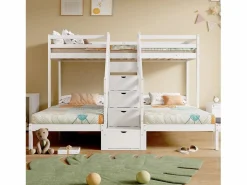 Litera 90x200 cm - 3 plazas - escalera con almacenamiento - con 4 cajones - con barandilla -^ModernLuxe Discount