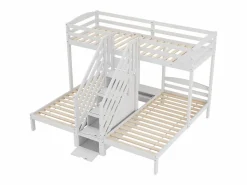 Litera 90x200 cm - 3 plazas - escalera con almacenamiento - con 4 cajones - con barandilla -^ModernLuxe Discount