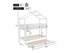 ModernLuxe Cama Litera|Litera 90x200 cm con cama nido - madera maciza de pino -
