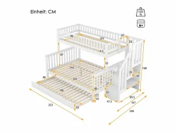 Hauss Spole Litera 90x200 cm y 140x200 cm con cama nido 90x190 cm - Escalera de almacenaje - Madera blanca Blanco Sale