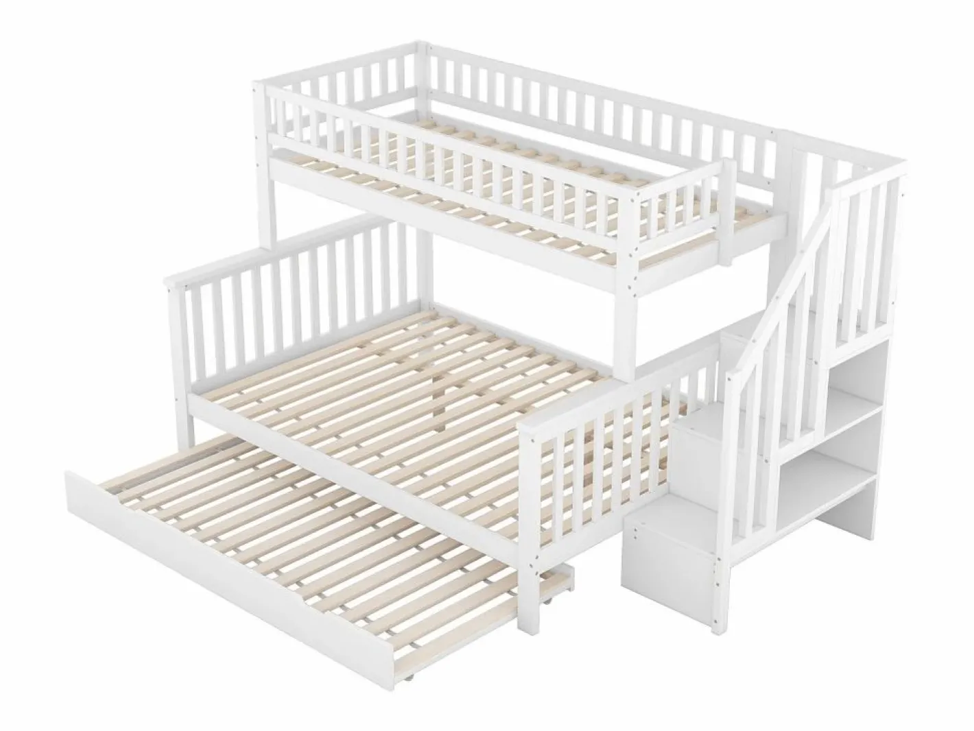 Hauss Spole Litera 90x200 cm y 140x200 cm con cama nido 90x190 cm - Escalera de almacenaje - Madera blanca Blanco Sale