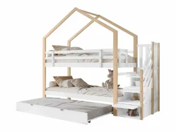 ModernLuxe Litera 90x200cm + cama nido 90x190cm - cama nido infantil con escalera de almacenaje - madera maciza - Blanco Discount