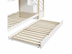 ModernLuxe Litera 90x200cm + cama nido 90x190cm - cama nido infantil con escalera de almacenaje - madera maciza - Blanco Discount