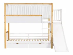 Litera 160x200cm cama infantil moderna con almacenamiento y escalera madera y MDF para habitación y natural (Sin colchón) Blanco Outlet