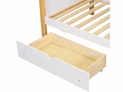Litera 160x200cm cama infantil moderna con almacenamiento y escalera madera y MDF para habitación y natural (Sin colchón) Blanco Outlet