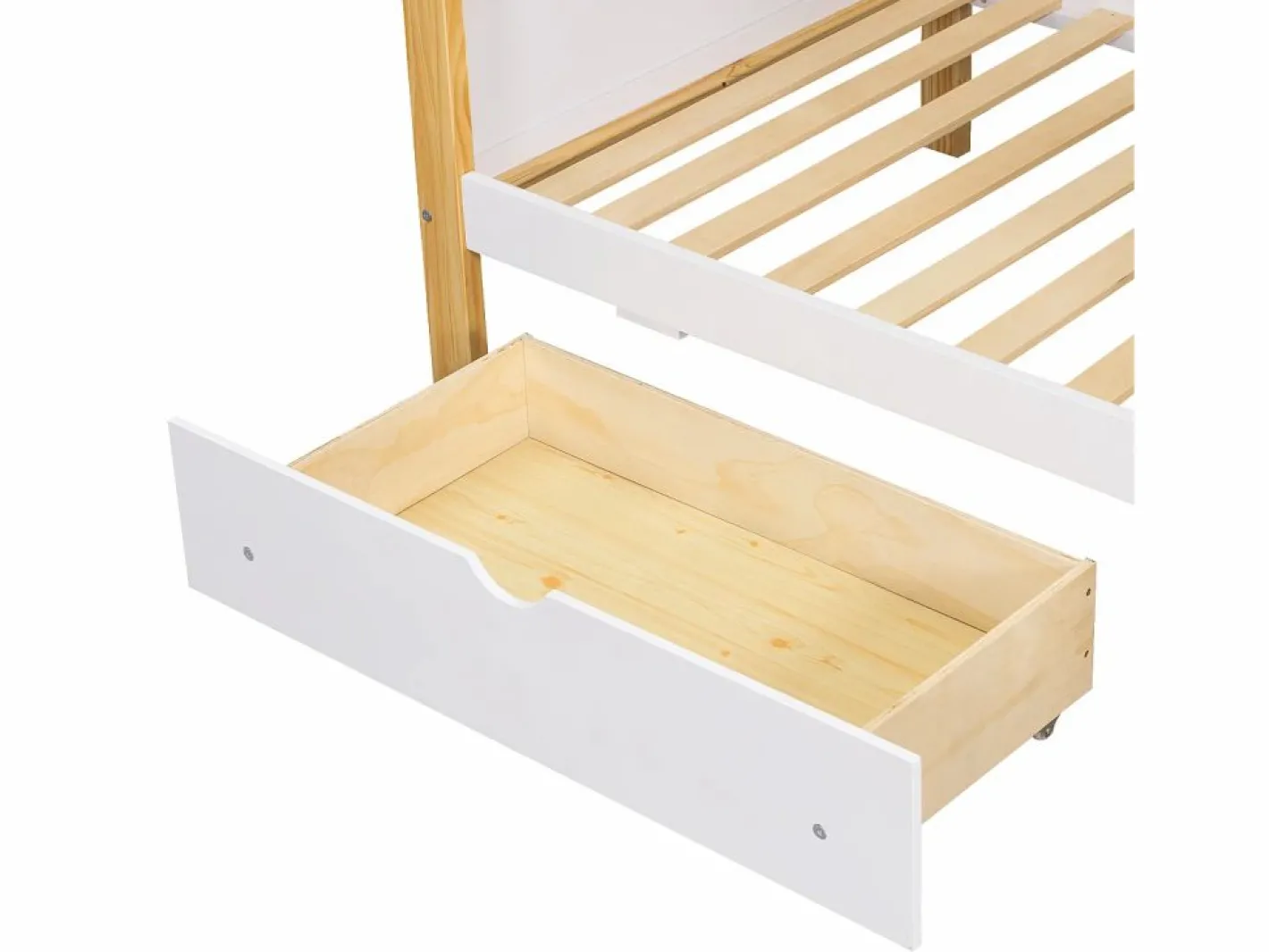 Litera 160x200cm cama infantil moderna con almacenamiento y escalera madera y MDF para habitación y natural (Sin colchón) Blanco Outlet