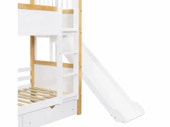 Litera 160x200cm cama infantil moderna con almacenamiento y escalera madera y MDF para habitación y natural (Sin colchón) Blanco Outlet