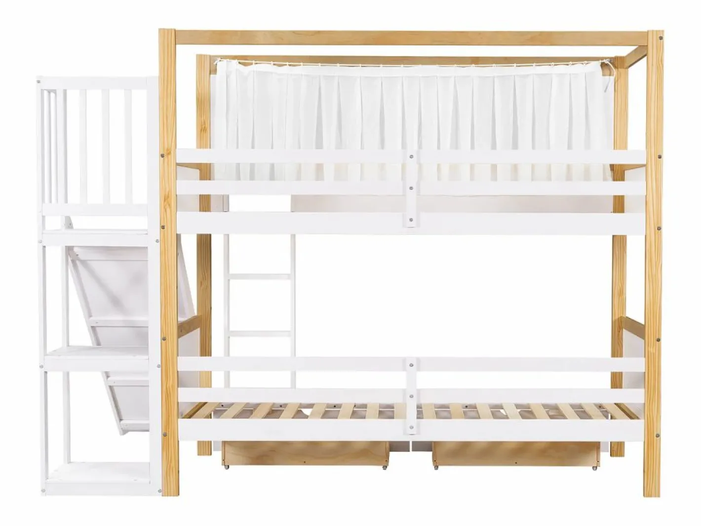 Litera 160x200cm cama infantil moderna con almacenamiento y escalera madera y MDF para habitación y natural (Sin colchón) Blanco Outlet