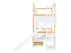 Litera 160x200cm cama infantil moderna con almacenamiento y escalera madera y MDF para habitación y natural (Sin colchón) Blanco Outlet