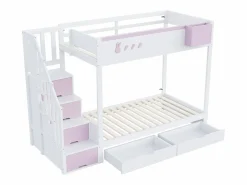 Cama Litera|Litera 90x200cm cama infantil moderna con gran almacenaje madera habitación infantil y rosa (Sin colchón)