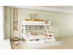 ModernLuxe Litera 90x200cm y 140x200cm - con escalera, estantes y 2 cajones - madera de pino y MDF - Blanco Online