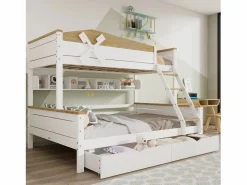 ModernLuxe Litera 90x200cm y 140x200cm - con escalera, estantes y 2 cajones - madera de pino y MDF - Blanco Online