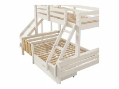 ModernLuxe literas 90×200 cm + 140×200 cm - con tobogán - con 1 cajón - con tejado y ventanas - Madera maciza + MDF - (sin colchón) Blanco Outlet
