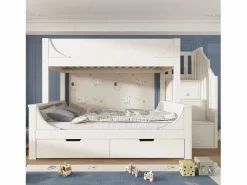 ModernLuxe Cama Litera|literas 90×200 cm +140×200 cm - escalera con almacenamiento - con 2 cajones - Madera maciza + MDF - (sin colchón)