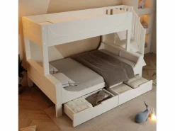 ModernLuxe Cama Litera|literas 90×200 cm +140×200 cm - escalera con almacenamiento - con 2 cajones - Madera maciza + MDF - (sin colchón)