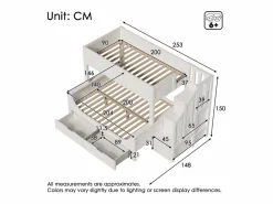 ModernLuxe Cama Litera|literas 90×200 cm +140×200 cm - escalera con almacenamiento - con 2 cajones - Madera maciza + MDF - (sin colchón)