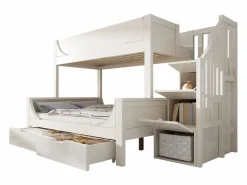 ModernLuxe Cama Litera|literas 90×200 cm +140×200 cm - escalera con almacenamiento - con 2 cajones - Madera maciza + MDF - (sin colchón)