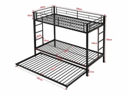 Literas 2 x 90 x 200 + cama nido 90 x 190 - Metal - Somier de láminas -^Merax New