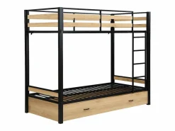Literas 2 x 90 x 190 cm 1 cajón color natural y negro + Colchón - CASIDIA^Vente-unique