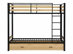 Literas 2 x 90 x 190 cm 1 cajón color natural y negro + Colchón - CASIDIA^Vente-unique