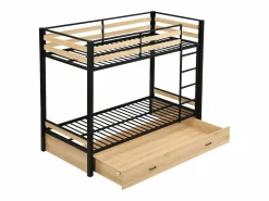 Literas 2 x 90 x 190 cm 1 cajón color natural y negro + Colchón - CASIDIA^Vente-unique