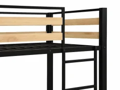 Vente-unique Literas 2 x 90 x 190 cm 1 cajón metal y MDF color natural y negro - CASIDIA Negro / Color natural claro New