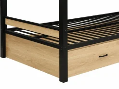 Vente-unique Literas 2 x 90 x 190 cm 1 cajón metal y MDF color natural y negro - CASIDIA Negro / Color natural claro New