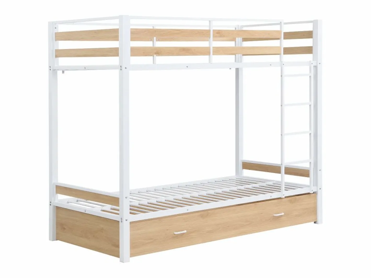 Literas 2 x 90 x 190 cm 1 cajón metal y MDF color natural y blanco - CASIDIA^Vente-unique New