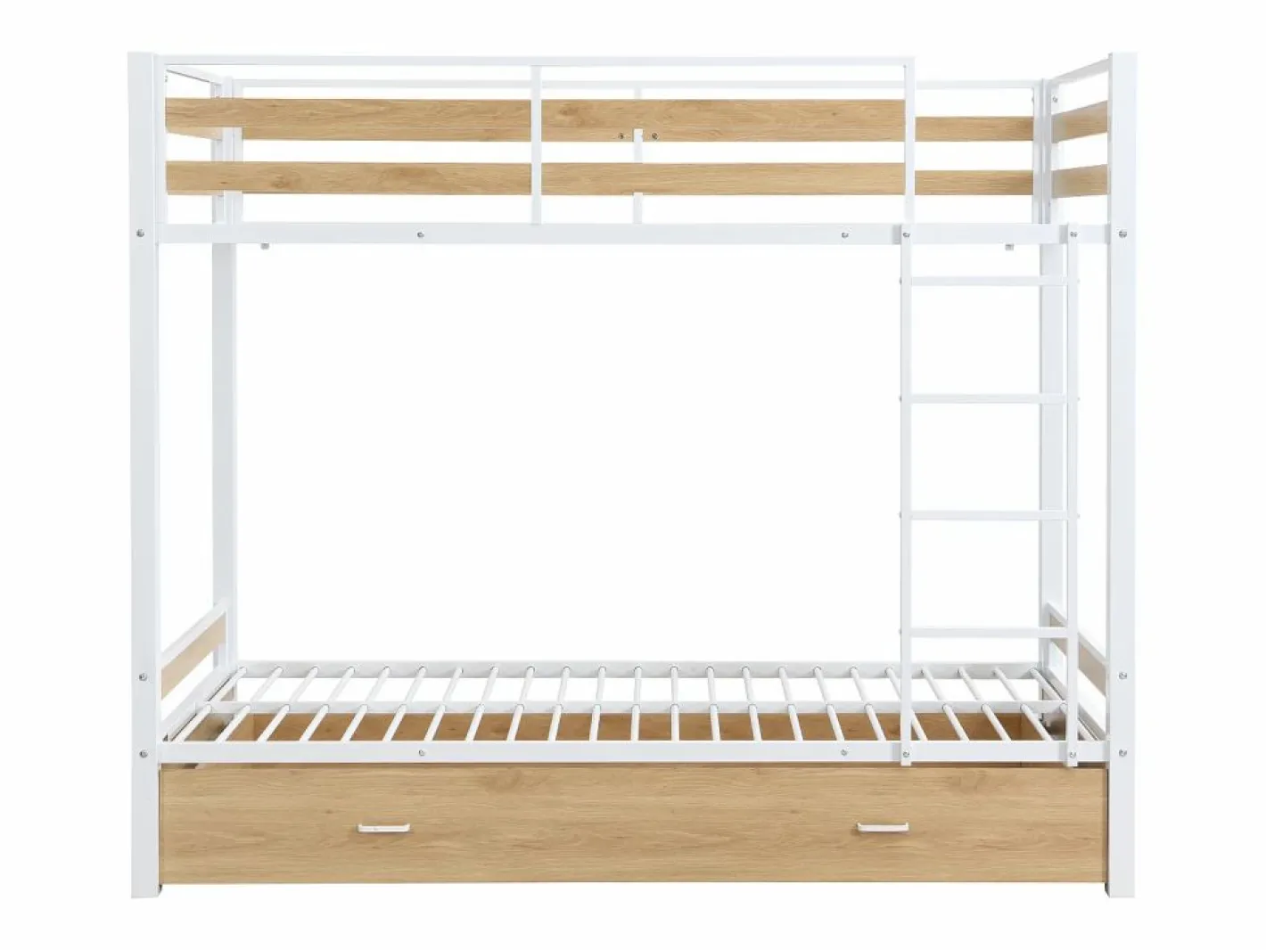 Literas 2 x 90 x 190 cm 1 cajón metal y MDF color natural y blanco - CASIDIA^Vente-unique New