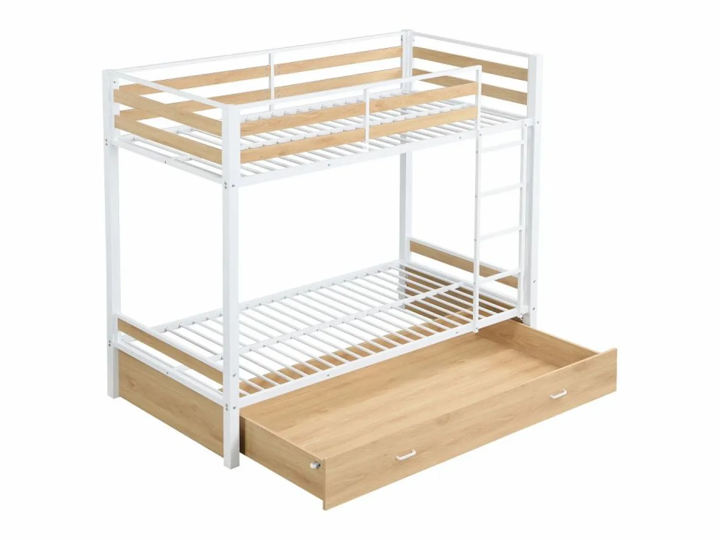 Literas 2 x 90 x 190 cm 1 cajón metal y MDF color natural y blanco - CASIDIA^Vente-unique New