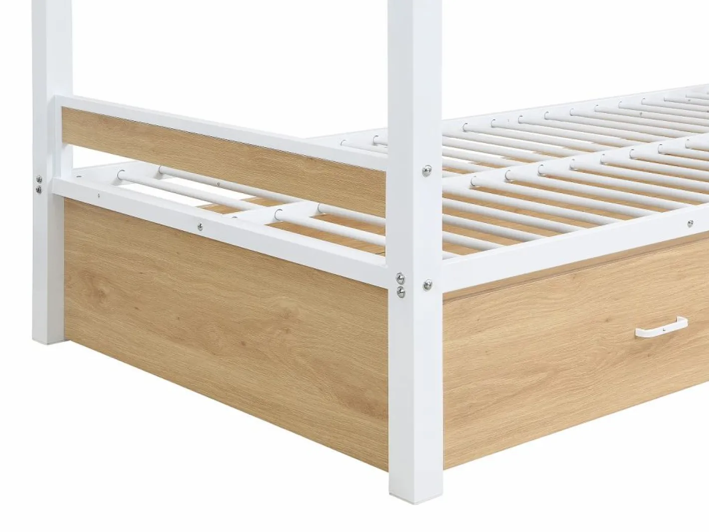 Literas 2 x 90 x 190 cm 1 cajón metal y MDF color natural y blanco - CASIDIA^Vente-unique New