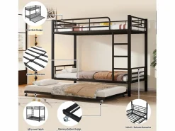 Merax Cama Litera|Literas 2 x 90 x 200 cm + cama nido 90 x 190 cm - metal -
