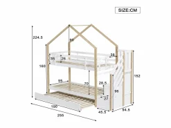 Merax Literas 2 x 90 x 200 cm con cama nido 90 x 190 cm, con 4 cajones y escalera, madera maciza + MDF, color blanco Color natural claro Sale