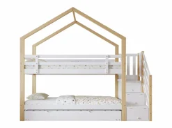 Merax Literas 2 x 90 x 200 cm con cama nido 90 x 190 cm, con 4 cajones y escalera, madera maciza + MDF, color blanco Color natural claro Sale
