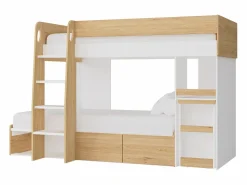 Vente-unique Literas 2 x 90 x 190 cm escritorio y almacenamiento natural y blanco + colchones - LOMIDEN Color natural claro / Blanco Sale