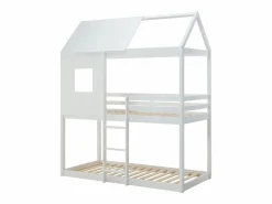 Vente-unique Literas cabaña 2 x 90 x 190 cm en Pino y MDF + colchón - LIDOVARA Blanco Online
