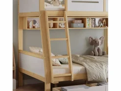 ModernLuxe literas de madera 90×200 cm + 120×200 cm - con escalera y 3 cajones - blanco + natural (sin colchón) Color natural claro / Blanco Online