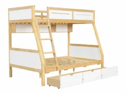 ModernLuxe literas de madera 90×200 cm + 120×200 cm - con escalera y 3 cajones - blanco + natural (sin colchón) Color natural claro / Blanco Online