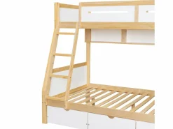 ModernLuxe literas de madera 90×200 cm + 120×200 cm - con escalera y 3 cajones - blanco + natural (sin colchón) Color natural claro / Blanco Online